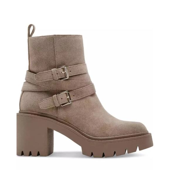 NEW Madden Girl Womens Pike Moto Buckle Lug Sole Booties Sand Size 10 Faux Suede - Picture 2 of 6